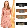 imageuxcell Retro Knot Woven Metal Interlocking Buckle Elastic Waist Cinch Belt BandFloral Bucklebrown Bandblack Buckle