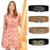imageuxcell Retro Knot Woven Metal Interlocking Buckle Elastic Waist Cinch Belt BandRound Buckleblack Bandbronze Buckle