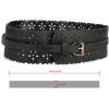 imageuxcell Vintage Hollow Floral Leather Cinch Waistband Wide Belts with Buckle for WomenBlack