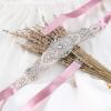 imageuxcell Women Rhinestone Bead Decor Satin Ribbon Wedding BeltPale Pink