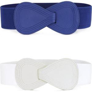 imageAllegra K 2Pcs Womens Plus Size Stretchy Waist Belt 8shaped Faux Leather Elastic Dress BeltsWhite  Blue