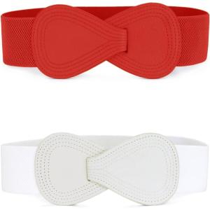 imageAllegra K 2Pcs Womens Plus Size Stretchy Waist Belt 8shaped Faux Leather Elastic Dress BeltsWhite  Red