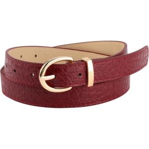 imageAllegra K Alligator Embossed Belts Leather Waist Alloy Pin Buckle Belt for WomenRed