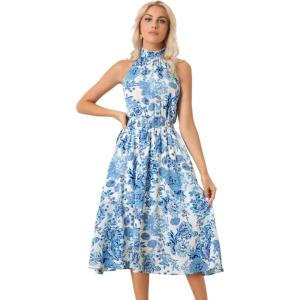 imageAllegra K Boho Summer Dress for Womens Halter Neck Sleeveless Casual Floral Print Sundress Midi DressesBlue