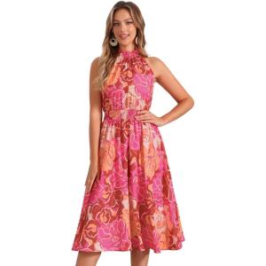 imageAllegra K Boho Summer Dress for Womens Halter Neck Sleeveless Casual Floral Print Sundress Midi DressesRose Red