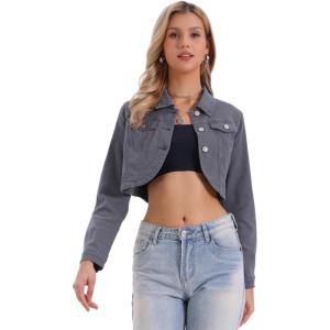 imageAllegra K Denim Jacket for Womens 2025 Casual Collared Long Sleeve Crop Jean JacketsGrey