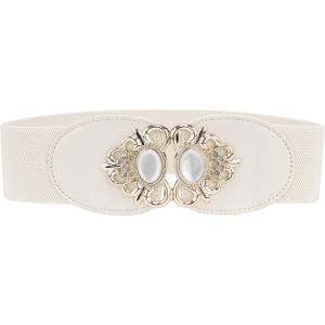 imageAllegra K Lady 236 Width Elastic Belts Faux Leather Opal Beaded Rhinestone Inlaid Stretchy Cinch Waistband for DressBeige