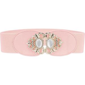 imageAllegra K Lady 236 Width Elastic Belts Faux Leather Opal Beaded Rhinestone Inlaid Stretchy Cinch Waistband for DressPink
