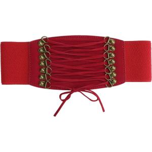imageAllegra K Rope Decor Elastic Band Press Stud Button Closure 3 Width Waist BeltRed