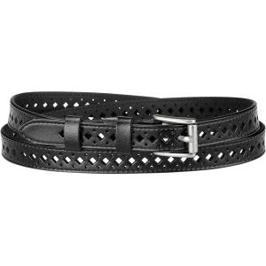 imageAllegra K Skinny Leather Belt for Women Hollowout Thin Waist Belts for Jeans Dress 07 Inches WidthBlack