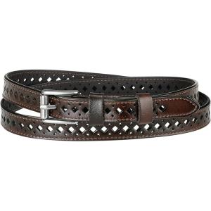 imageAllegra K Skinny Leather Belt for Women Hollowout Thin Waist Belts for Jeans Dress 07 Inches WidthCoffee