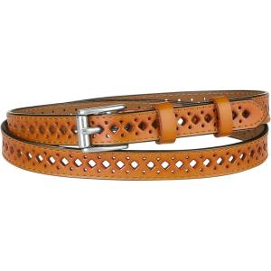 imageAllegra K Skinny Leather Belt for Women Hollowout Thin Waist Belts for Jeans Dress 07 Inches WidthOrange Brown