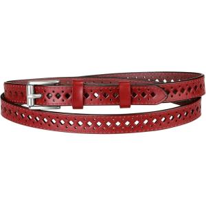 imageAllegra K Skinny Leather Belt for Women Hollowout Thin Waist Belts for Jeans Dress 07 Inches WidthWine Red