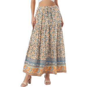 imageAllegra K Summer Boho Maxi Skirts for Women Floral Flowy Ruffle Tiered Long Skirts with PocketsBeige