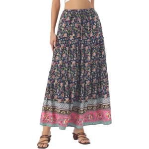 imageAllegra K Summer Boho Maxi Skirts for Women Floral Flowy Ruffle Tiered Long Skirts with PocketsDark Blue