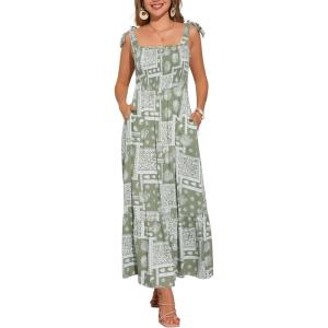 imageAllegra K Summer Spaghetti Strap Dress for Womens Beach Printed Square Neck Maxi Sun Dresses ALine Long DressGreen
