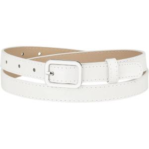 imageAllegra K Thin Waist Belts for Women Rectangle Pin Buckle Skinny Leather Belt for Pants DressWhite