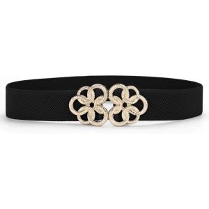 imageAllegra K Women Wide Elastic Waist Belt Cinch with Gold Metal Interlock BuckleBlack gold Tone