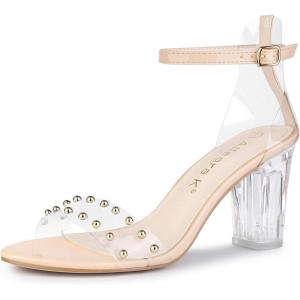 imageAllegra K Womens Clear Block Heel Ankle Strap Heeled SandalsBeige