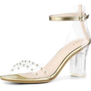 imageAllegra K Womens Clear Block Heel Ankle Strap Heeled SandalsGold