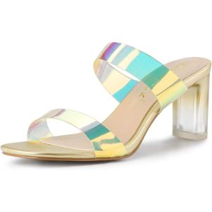 imageAllegra K Womens Colorful Straps Clear Heels Chunky Heel Clear SandalsGold