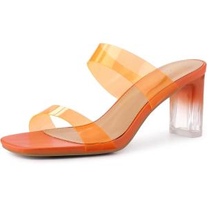 imageAllegra K Womens Colorful Straps Clear Heels Chunky Heel Clear SandalsOrange