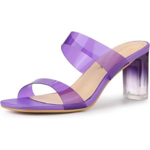 imageAllegra K Womens Colorful Straps Clear Heels Chunky Heel Clear SandalsPurple