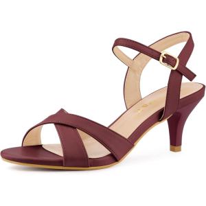 imageAllegra K Womens Cross Straps Kitten Heel SandalsBurgundy