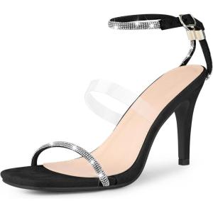 imageAllegra K Womens Diamond Heels Square Toe Ankle Strap Stiletto Heels SandalBlack