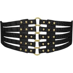 imageAllegra K Womens Elastic Wide Waist Belt Vintage Stretchy Belts for DressesGolden Bead Black