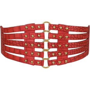 imageAllegra K Womens Elastic Wide Waist Belt Vintage Stretchy Belts for DressesRed