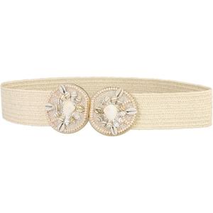 imageAllegra K Womens Elastic Wide Waist Belts Braided Belts for Dress Shell BuckleBeige