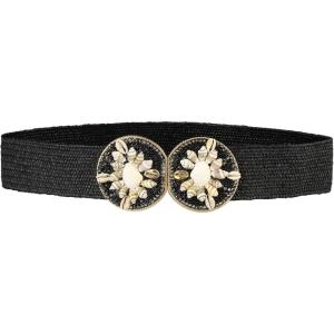 imageAllegra K Womens Elastic Wide Waist Belts Braided Belts for Dress Shell BuckleBlack