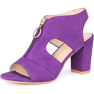 imageAllegra K Womens Front Zip Cut Out Chunky Heels Slingback Gladiator Heel SandalsPurple