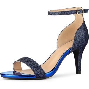 imageAllegra K Womens Glitter Ankle Strap Chunky Heels SandalsBlack Blue