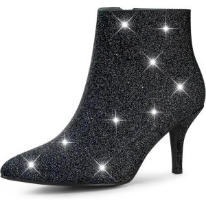 imageAllegra K Womens Glitter Pointed Toe Stiletto Heel Ankle BootsBlack