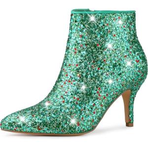 imageAllegra K Womens Glitter Pointed Toe Stiletto Heel Ankle BootsShamrock Green
