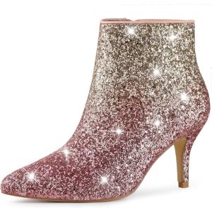 imageAllegra K Womens Glitter Pointed Toe Stiletto Heel Ankle BootsSilver Pink