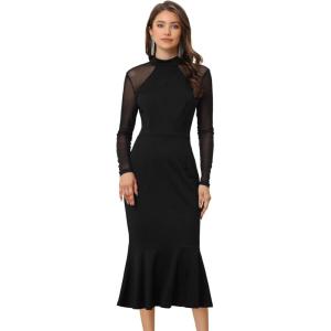 imageAllegra K Womens Mermaid Bodycon Dress Sheer Mesh Long Sleeve Mock Neck Elegant Evening Cocktail Valentines DressesBlack