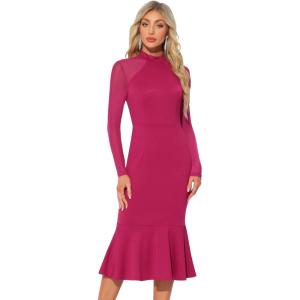 imageAllegra K Womens Mermaid Bodycon Dress Sheer Mesh Long Sleeve Mock Neck Elegant Evening Cocktail Valentines DressesRose Red