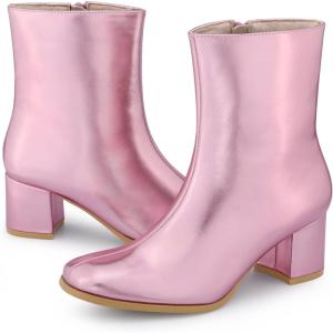 imageAllegra K Womens Metallic Boots Square Toe Chunky Heel Gogo Ankle BootsPink
