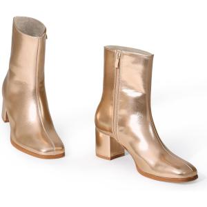 imageAllegra K Womens Metallic Boots Square Toe Chunky Heel Gogo Ankle BootsRose Gold