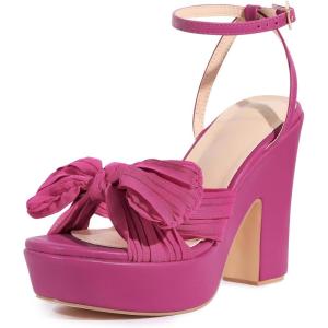 imageAllegra K Womens Platform Bow Heels Slingback Chunky Heel SandalsHot Pink