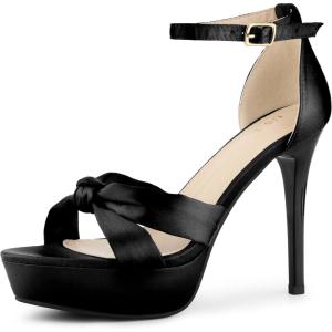 imageAllegra K Womens Platform Heels Twist Knot Stiletto Heel Satin Heel SandalsBlack