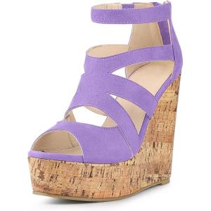 imageAllegra K Womens Platform Peep Toe Cutout Caged Cork Wedge Heel SandalsPurple