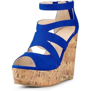 imageAllegra K Womens Platform Peep Toe Cutout Caged Cork Wedge Heel SandalsRoyal Blue