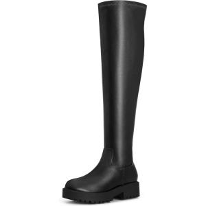 imageAllegra K Womens Platform Round Toe Lug Sole Chunky Low Heel Over Knee Thigh High BootsBlack