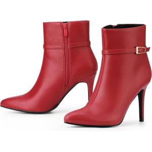 imageAllegra K Womens Pointed Toe Buckle Strap Stiletto Heels Ankle BootsRed