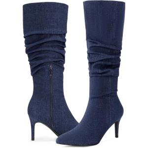 imageAllegra K Womens Pointed Toe Slouched Stiletto Heels Knee High BootsDark Blue