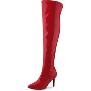 imageAllegra K Womens Pointed Toe Stiletto Heels Over The Knee High BootsRed